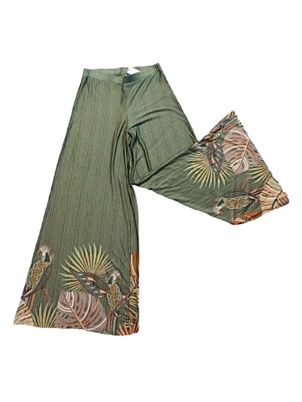 FARM RIO ~ Anthropologie Green Wide Leg Pants w/Tropical Design size XS